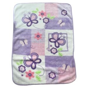 Small Wonders Purple Lilac Butterfly Flower Minky Blanket Pink White 30x44 HTF
